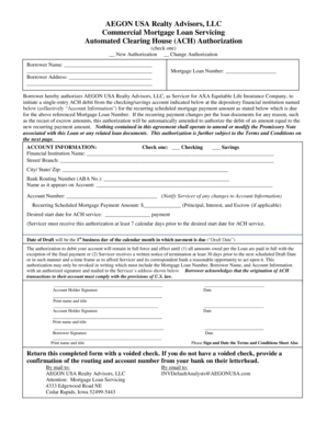 Commercial Mortgage ACH Authorization Form