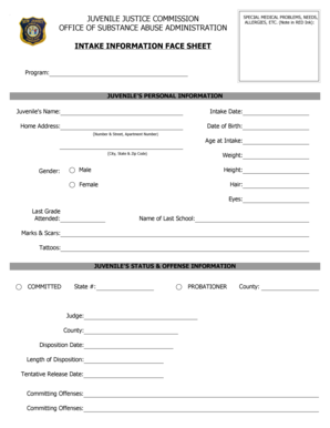 Juvenile Justice Commission Medical Intake Form