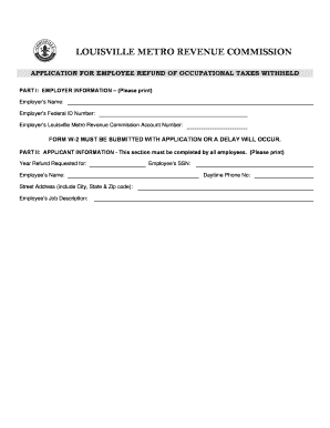 Louisville Metro Employee Tax Refund Application