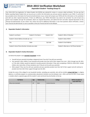 2014–2015 Verification Worksheet