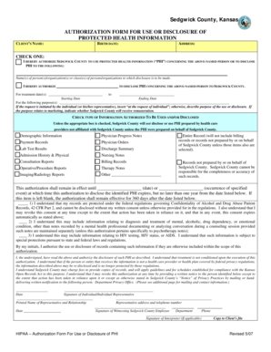 Sedgwick County HIPAA Authorization Form