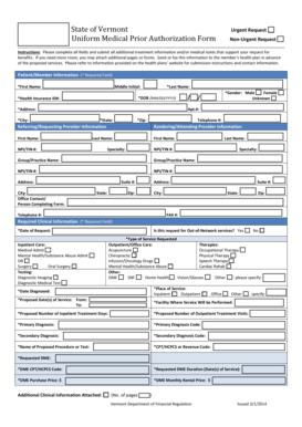 Vermont Uniform Medical Prior Authorization Form