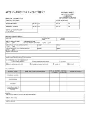 Application for Employment Form
