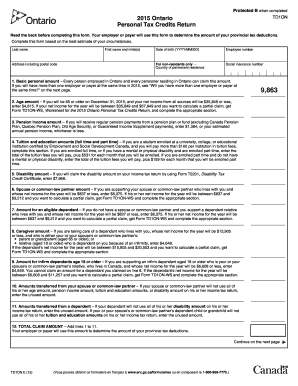 Ontario TD1ON Personal Tax Credits Return