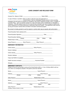 Child Care Consent and Release Form