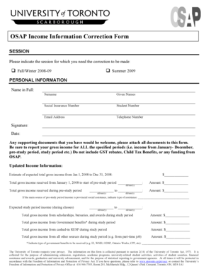 OSAP Income Information Correction Form