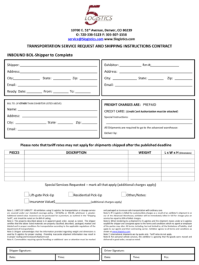 Transportation Service Request and Shipping Instructions Contract
