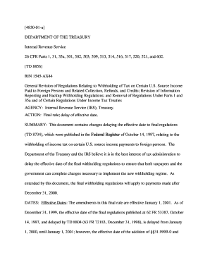 IRS Withholding Tax Regulations Delay
