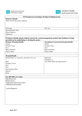 NI Wound Care Formulary Product Feedback Form
