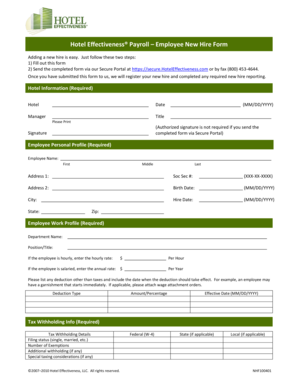 Hotel Effectiveness Payroll New Hire Form