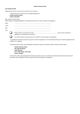 Indiana Insurance Group Fax Cover Letter