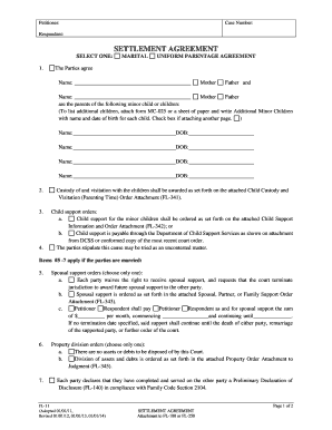 California Settlement Agreement Form FL-11