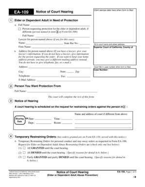EA-109 Notice of Court Hearing