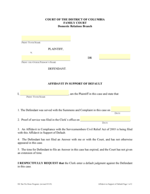 Affidavit in Support of Default