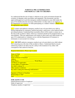 Parental Pre-Authorization for Medical Care to Children