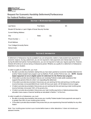 Request for Economic Hardship Deferment/Forbearance for Federal Perkins Loans