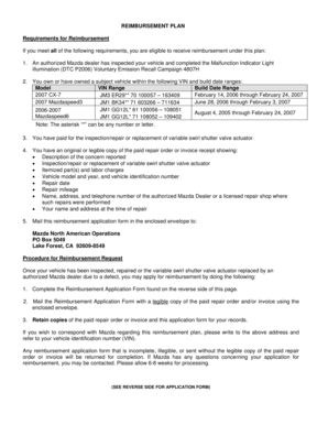 Mazda Reimbursement Application Form