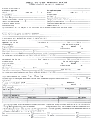 Application To Rent And Rental Deposit California Association Of ...
