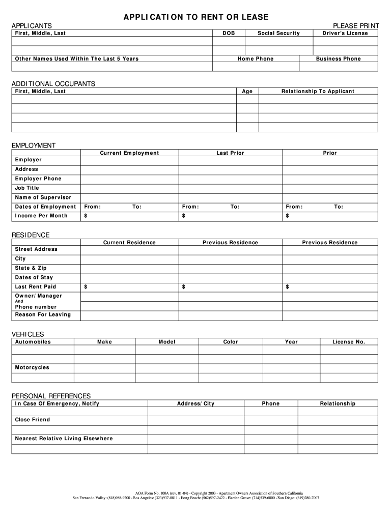 fillable rental application Preview on Page 1