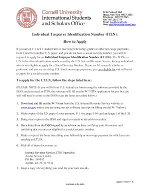 Individual Taxpayer Identification Number (ITIN): How to Apply - isso cornell