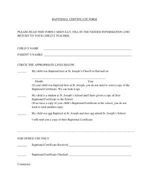 baptism certificate form