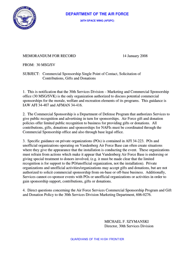 Air Force Memorandum For Record Template Airforce Military
