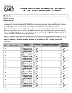 Iowa DNR Daily Log for Unattended UST Site Visit