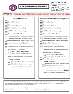 Shelby County Schools New Employee Checklist