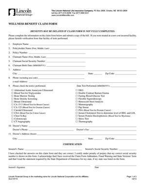 Lincoln National Life Insurance Wellness Benefit Claim Form