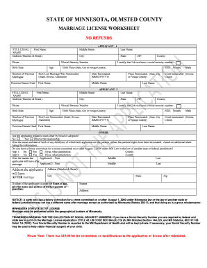 Minnesota Marriage License Worksheet