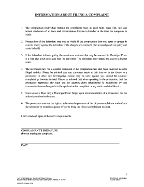 City of Houston Borrower Complaint Affidavit