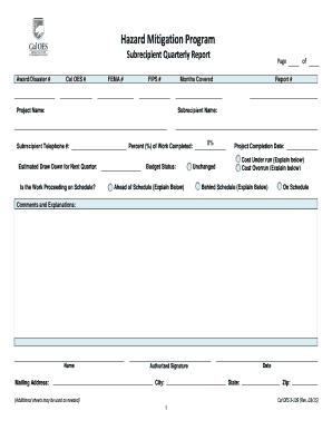 Hazard Mitigation Program Subrecipient Quarterly Report