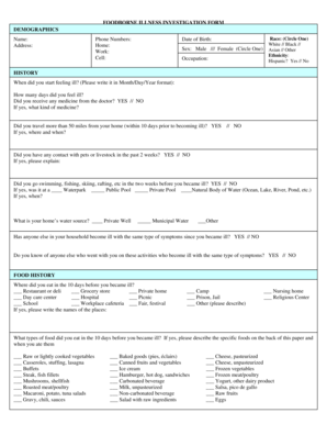 Foodborne Illness Investigation Form
