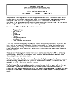 Phoenix Fire Department Post Incident Review Form