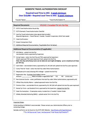 Domestic Travel Authorization Checklist