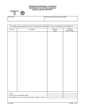 Tennessee Inheritance Tax Return Schedule