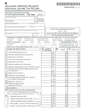 Oklahoma Amended Resident Individual Income Tax Return Form 511X