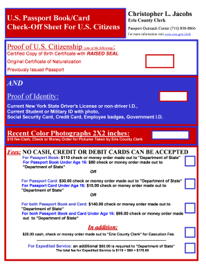 US Passport Application Check-Off Sheet