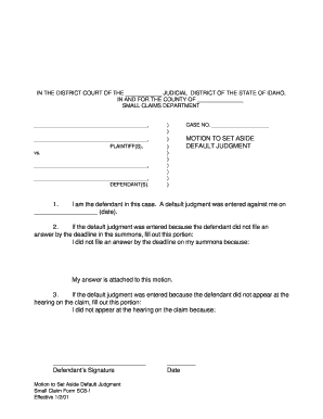 judgment motion set aside default court claims small am