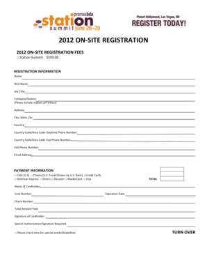 2012 On-Site Registration Form