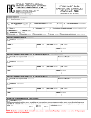 Formulário para Carteira de Matrícula