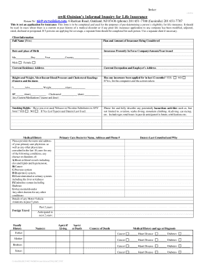 Life Insurance Informal Inquiry Form
