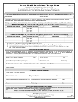 Life and Health Beneficiary Change Form