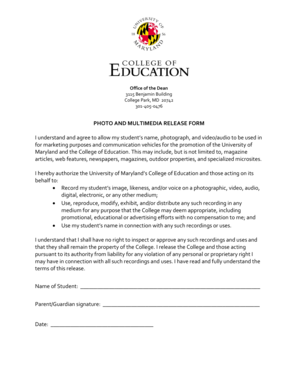 University of Maryland Photo and Multimedia Release Form