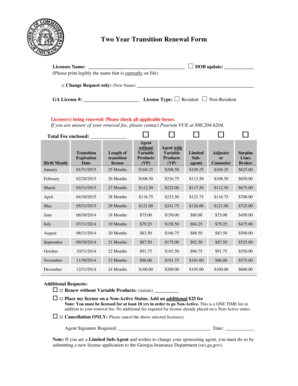 Georgia Insurance License Transition Renewal Form