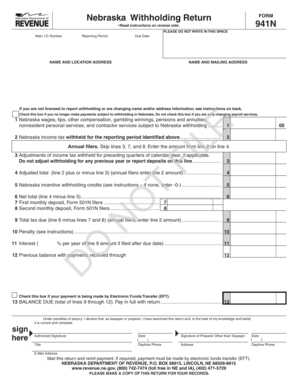 Nebraska Withholding Return Form 941N
