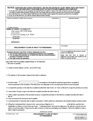 California Prejudgment Claim of Right to Possession