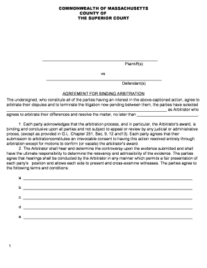 Massachusetts Binding Arbitration Agreement