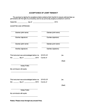 Acceptance of Joint Tenancy