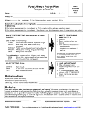 Food Allergy Action Plan